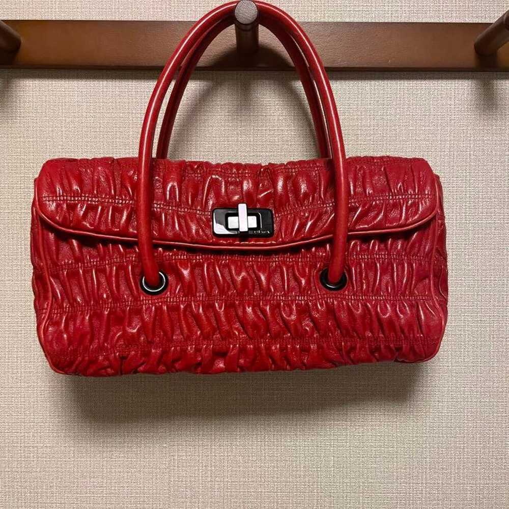 PRADA Red Handbag with Gathered Detailing - image 1