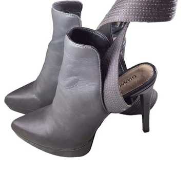 Gianni Bini Gray Leather Ankle Strap Booties EUC … - image 1