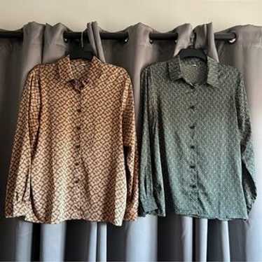 Lot Of 2 Button Down Satin Sheen Blouses. Size L. - image 1