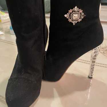 Emilia Wiz Black Suede Booties with Jewels Size M - image 1