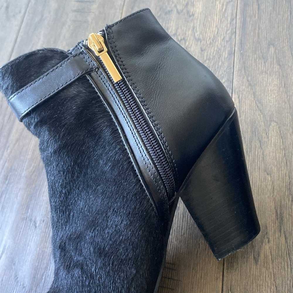 Calf Hair Stacked Heel Booties Black Leather Wome… - image 5