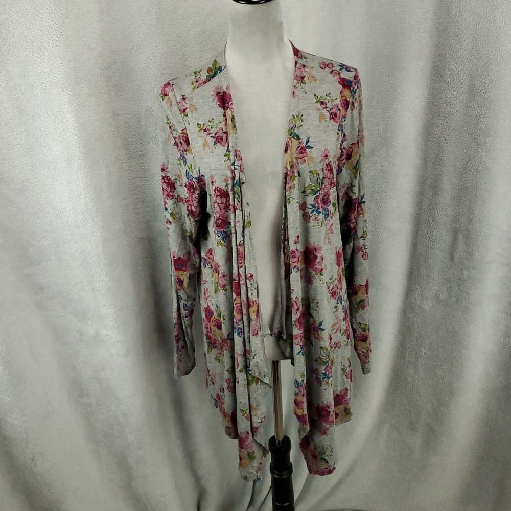 Torrid Gray Floral Roses Super Soft Long Sleeve O… - image 1