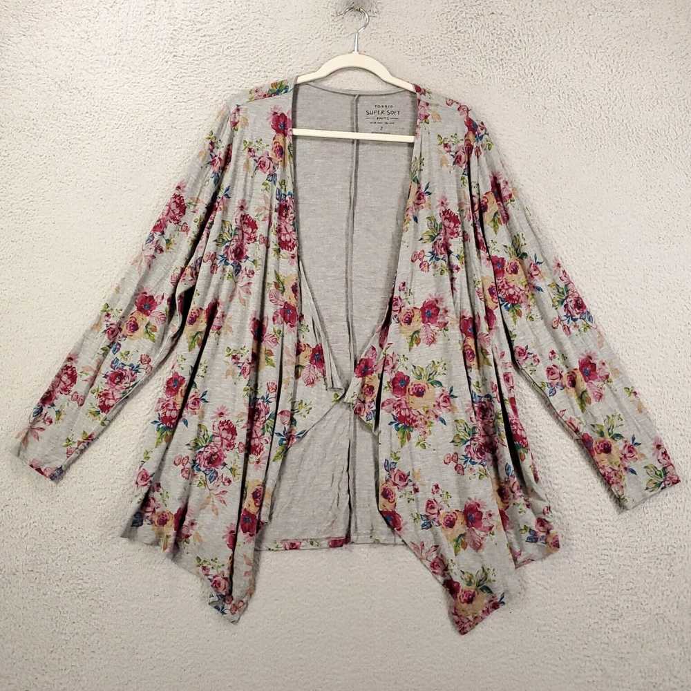 Torrid Gray Floral Roses Super Soft Long Sleeve O… - image 4