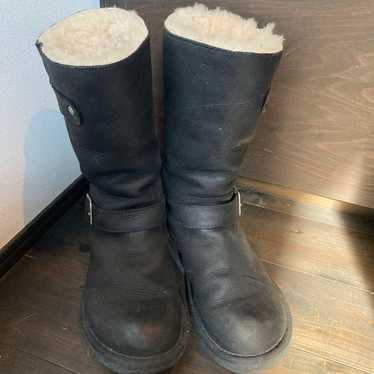 UGG Black Leather Sheepskin Boots 23cm