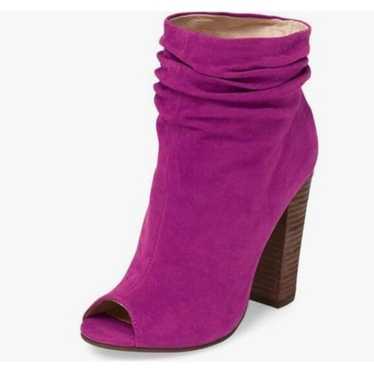 FSJ Fuchsia Peep Toe Slouch Ankle Boots Chunky Sta