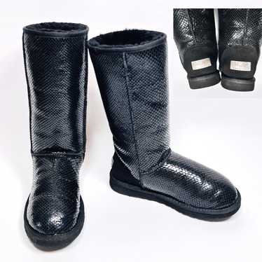 UGG Australia Womans Boots Tall Black Textured W6 