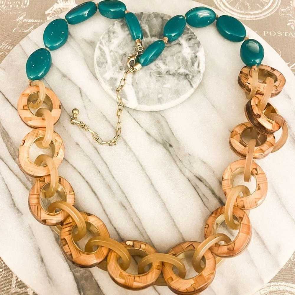 Chicos Chico's Chunky Acrylic Link Necklace Teal … - image 1