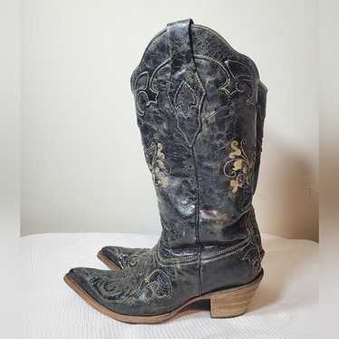 Corral Vintage 9 Black Distressed Lizard Inlay Wes