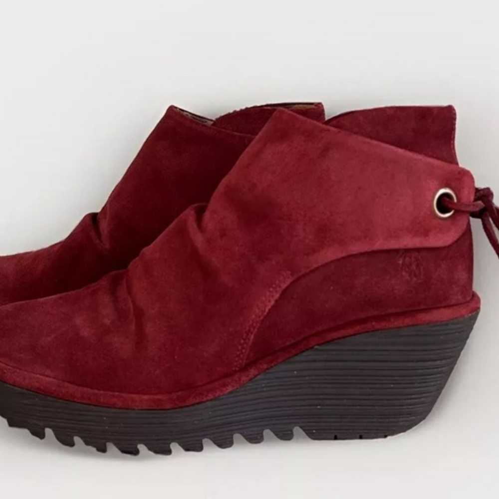 Fly London Wedge Booties Burgundy Suede Size 8.5 … - image 2