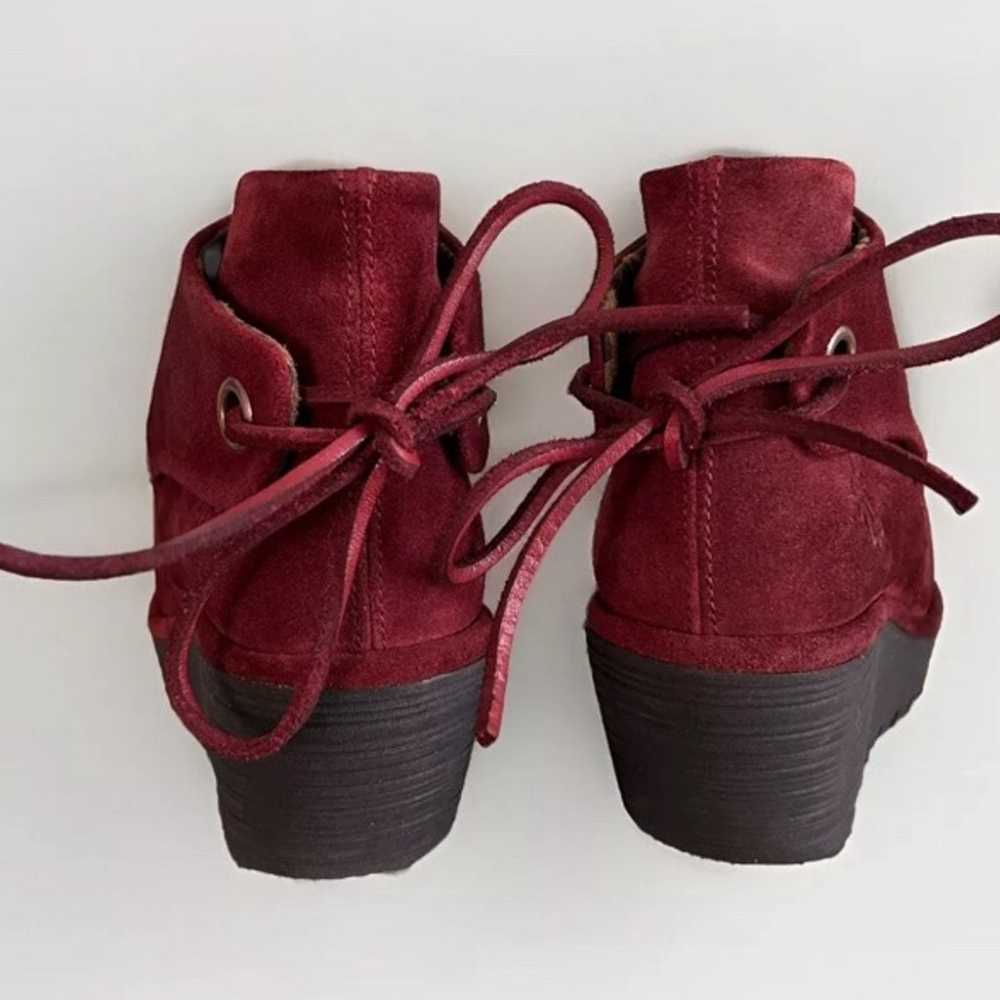 Fly London Wedge Booties Burgundy Suede Size 8.5 … - image 3