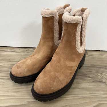 Ann Taylor Lugsole Shearling Chelsea Bootie Camel 