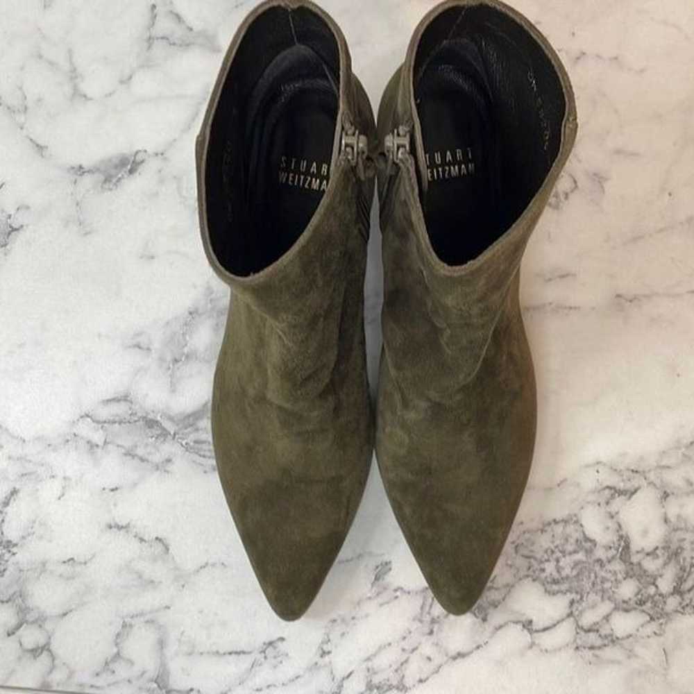 Stuart Weitzman Khaki Green Suede Booties 5 - image 2