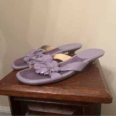 Y2K Aerosoles Purple Leather Camellia Floral Embe… - image 1