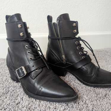 All saints black leather lace up/zip Katy Boots si