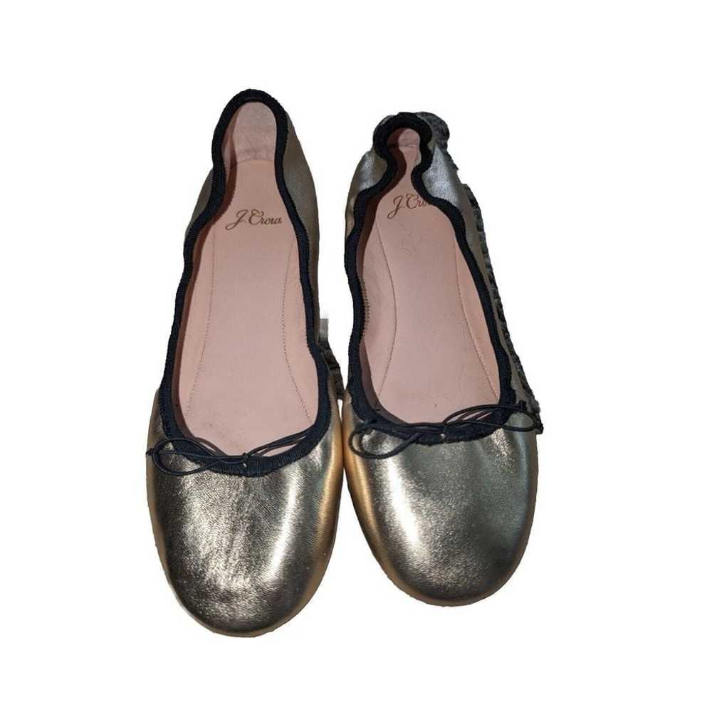 J. Crew Evie Leather Round Toe Ballet Flats 8 Gol… - image 5