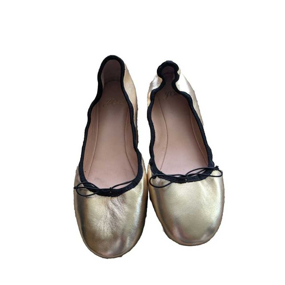 J. Crew Evie Leather Round Toe Ballet Flats 8 Gol… - image 6