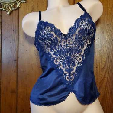 Vintage VASSARETTE Camisole DARK BLUE SILKY NYLON… - image 1