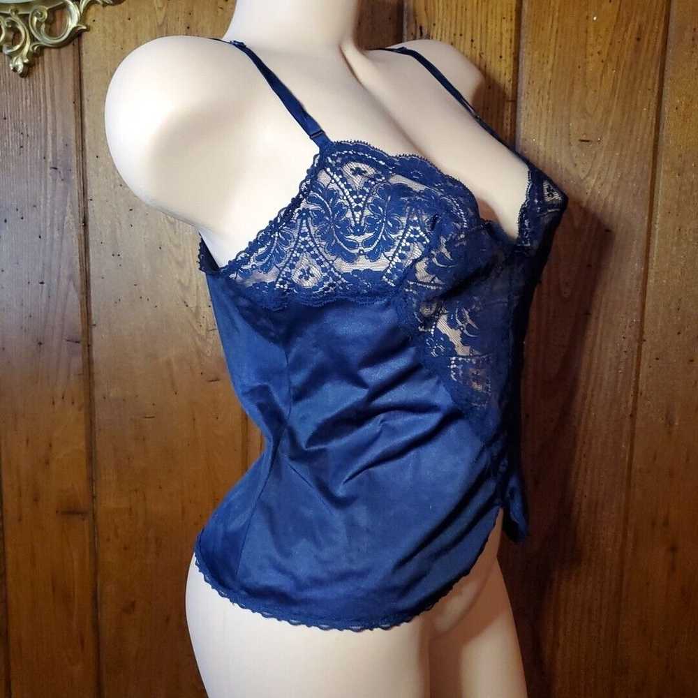 Vintage VASSARETTE Camisole DARK BLUE SILKY NYLON… - image 3