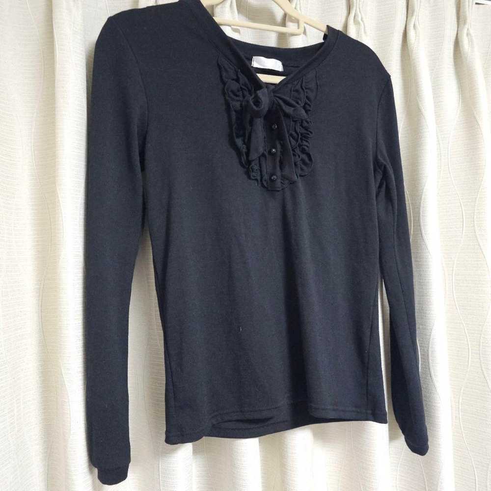 Leon Black Long Sleeve Frill Top Size L - image 6