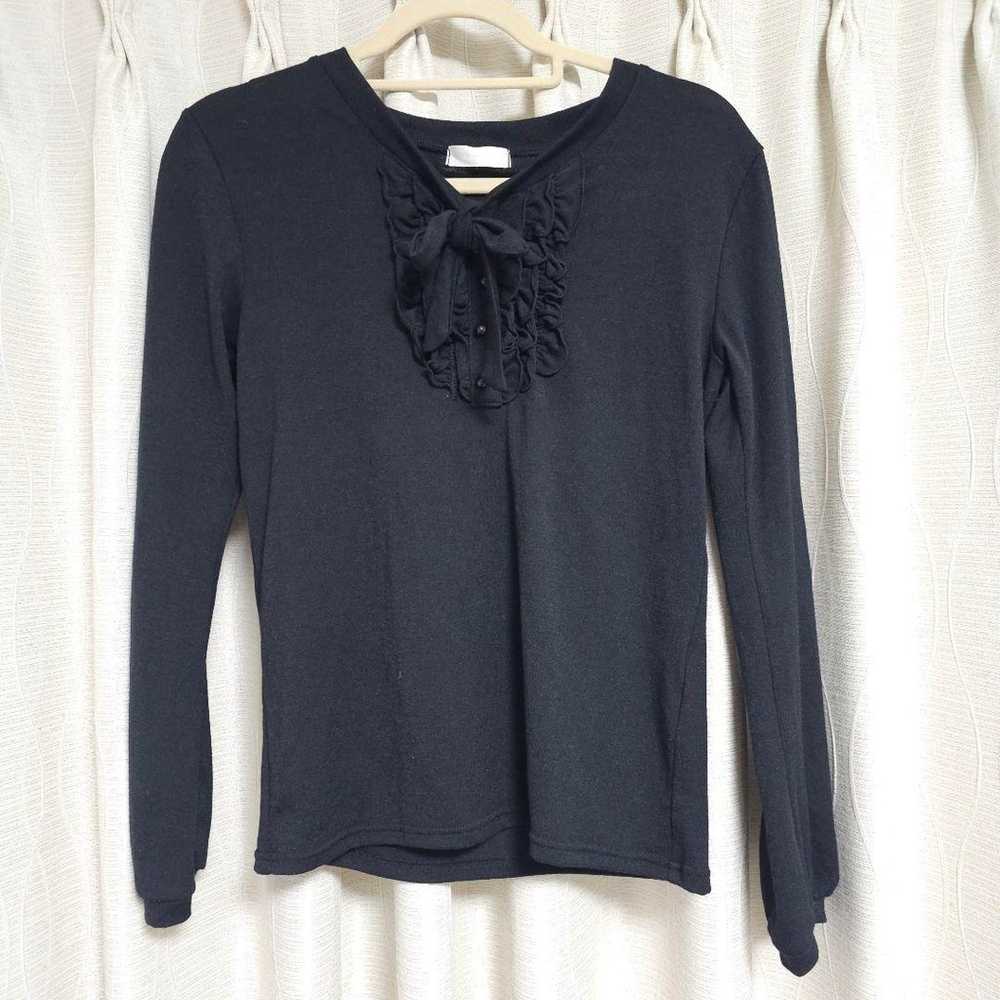 Leon Black Long Sleeve Frill Top Size L - image 7