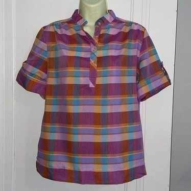 Vtg 70s Lucky Winner plaid smock blouse - image 1