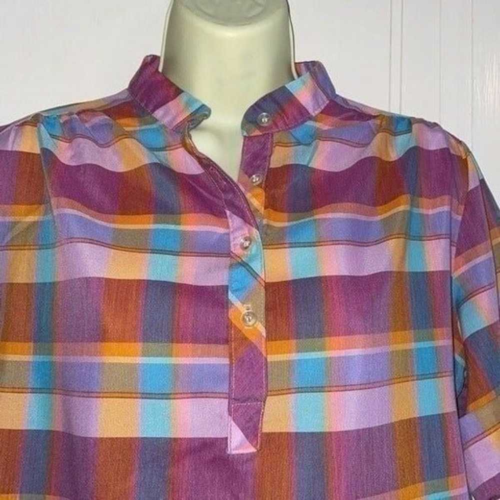 Vtg 70s Lucky Winner plaid smock blouse - image 2