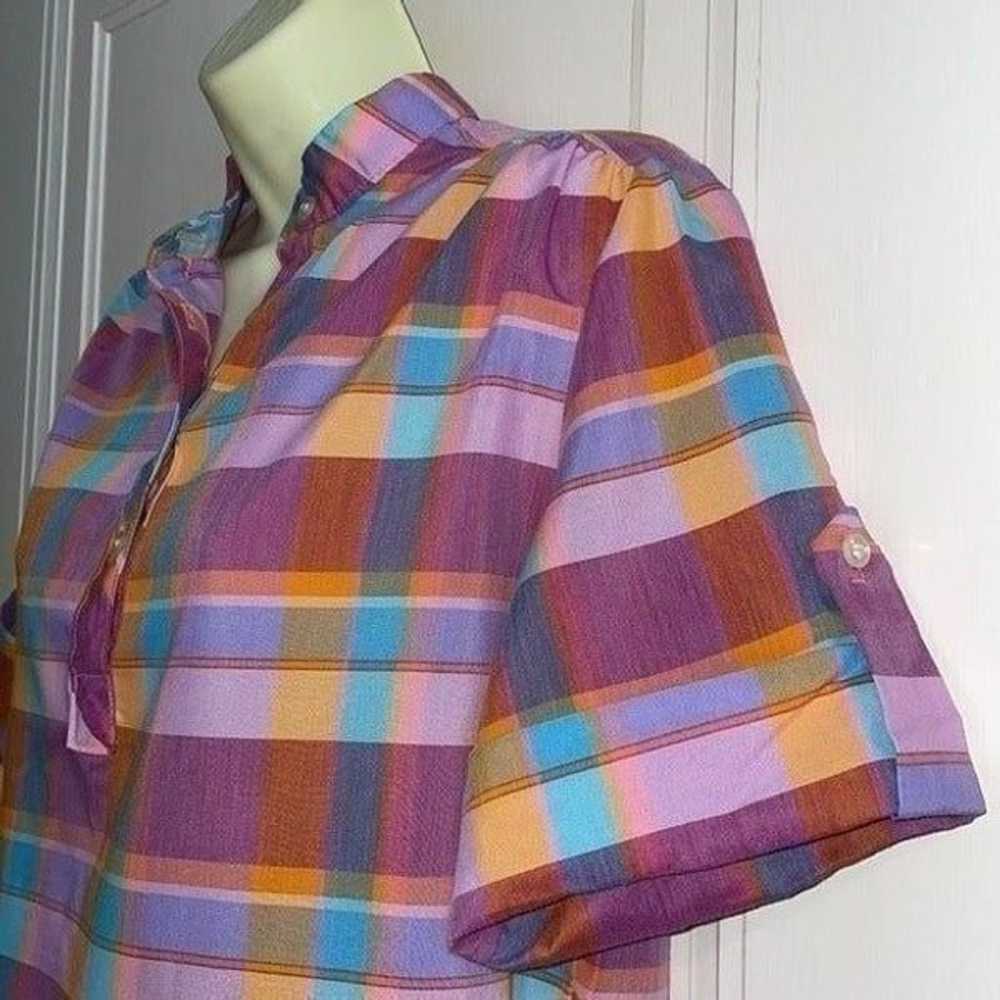 Vtg 70s Lucky Winner plaid smock blouse - image 3