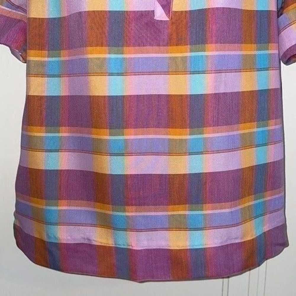 Vtg 70s Lucky Winner plaid smock blouse - image 4