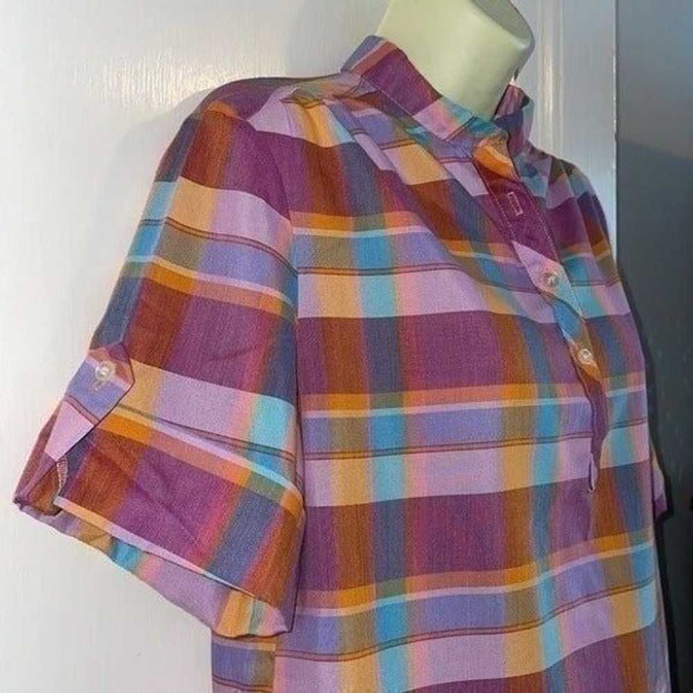 Vtg 70s Lucky Winner plaid smock blouse - image 5