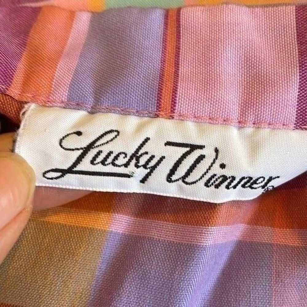 Vtg 70s Lucky Winner plaid smock blouse - image 7