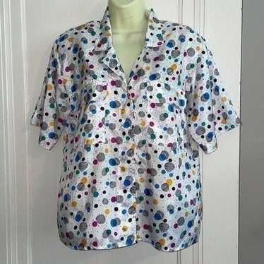 Vtg 80s Notations white polyester shirt with multi