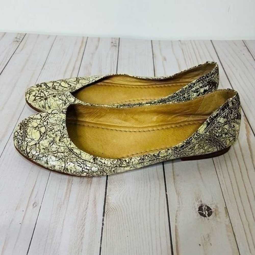 FRYE Carson Ballet Flat Leather Cream Gold Silver… - image 1