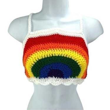 Handmade Napper brand rainbow crop top halter adj… - image 1