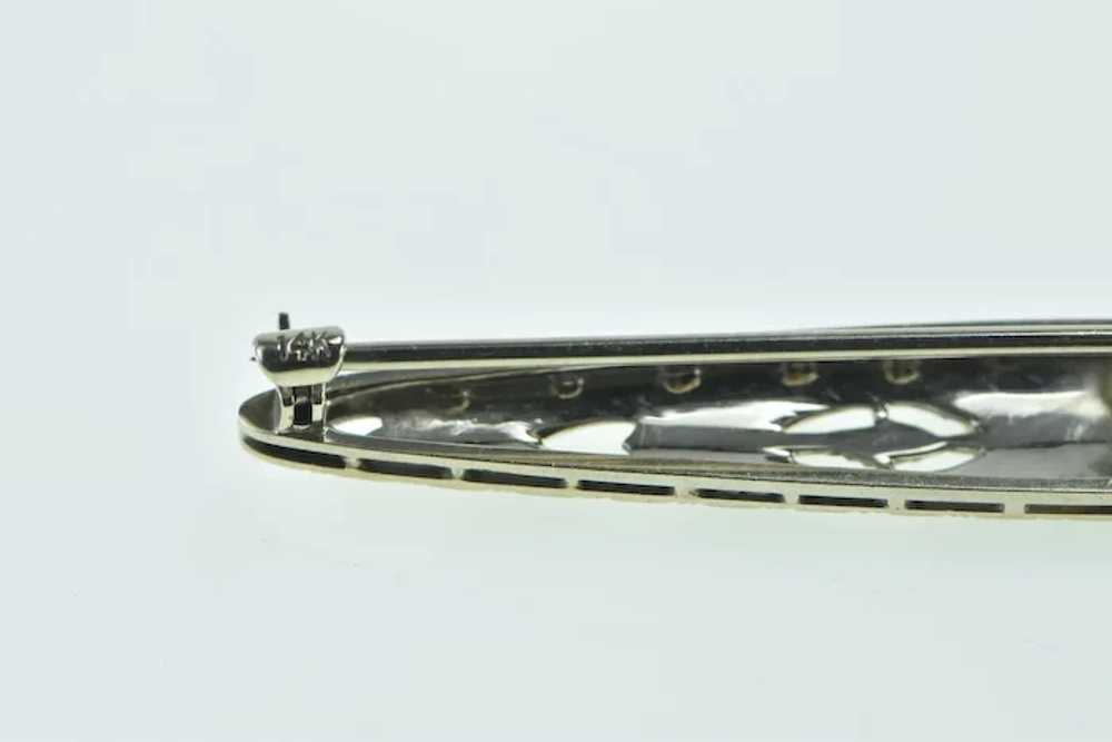 14K Art Deco Diamond Enamel Filigree Ornate Bar P… - image 3