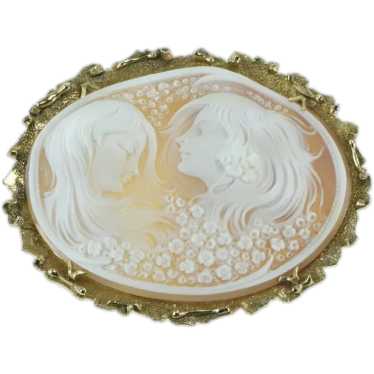 14K Elaborate Huge Carved Shell Cameo Floral Ladi… - image 1