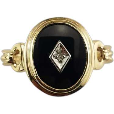 B & F 10 Karat Yellow Gold Onyx and Diamond Ring S