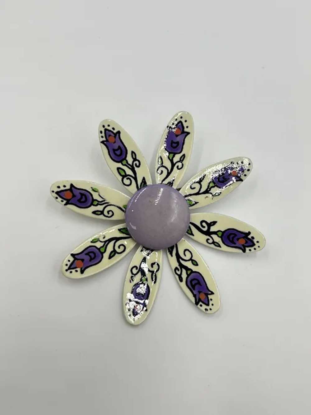 Handpainted Daisy Flower Pin Brooch with Purple C… - image 3