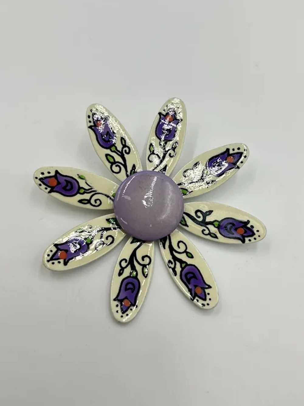 Handpainted Daisy Flower Pin Brooch with Purple C… - image 4