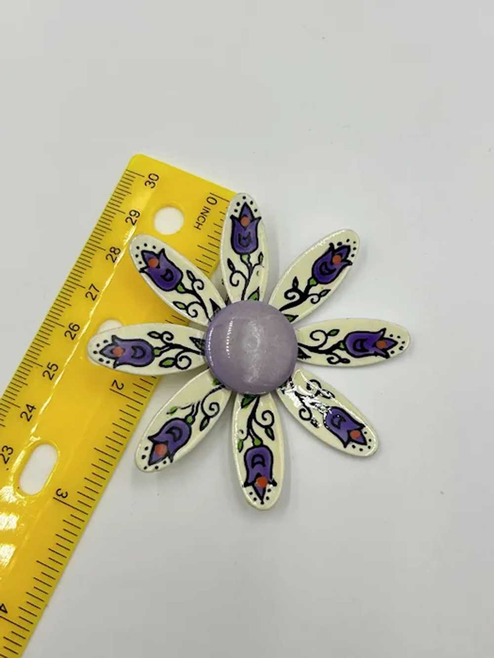 Handpainted Daisy Flower Pin Brooch with Purple C… - image 6