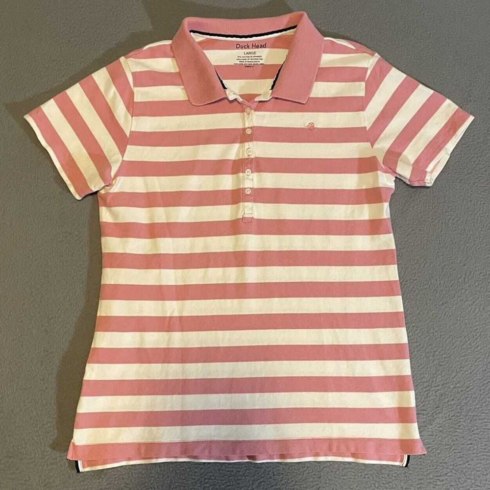 Ladies Duck Head Striped Stretch Polo Shirt Large - image 1