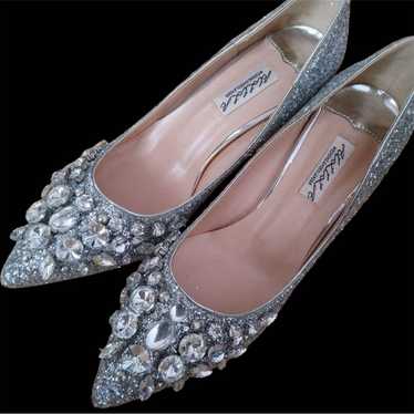 Beaded decoration sparkly glitter silver pumps - image 1