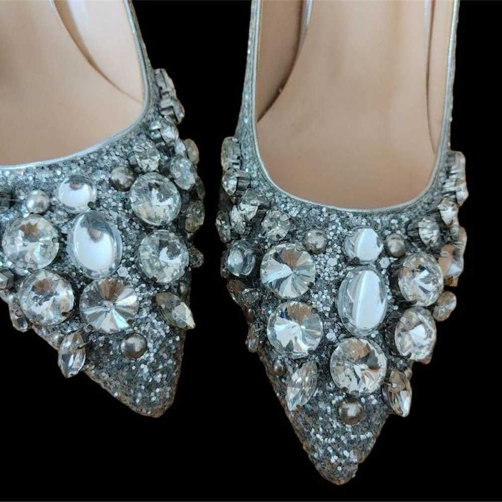 Beaded decoration sparkly glitter silver pumps - image 3