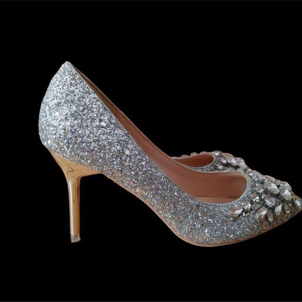 Beaded decoration sparkly glitter silver pumps - image 5