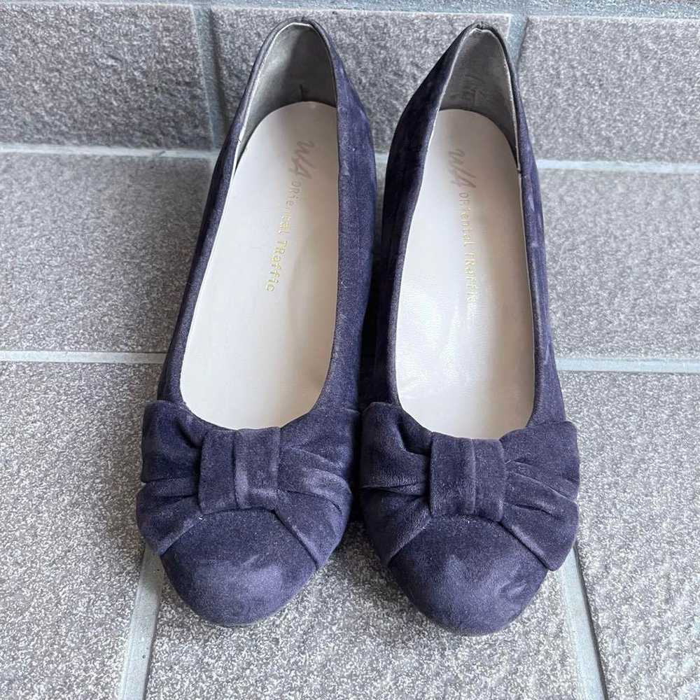 Oriental Traffic Wedge Sole Velour Pumps Navy 22.5 - image 2