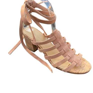 Marc Fisher blush pink suede tie cork chunky heel 