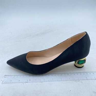 FSJ Black Bridal Pointed Toe Chunky Low Heel Crys… - image 1