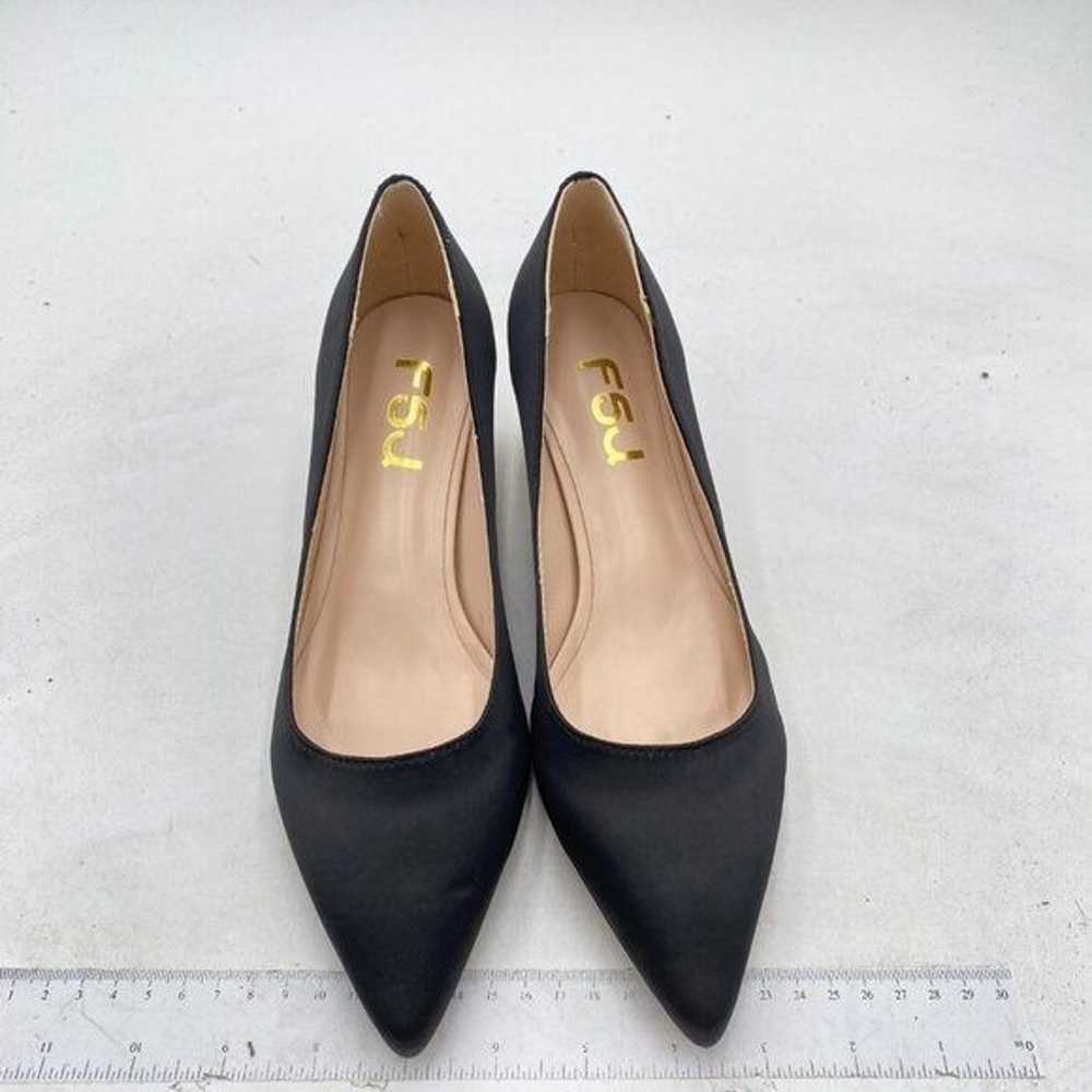 FSJ Black Bridal Pointed Toe Chunky Low Heel Crys… - image 2