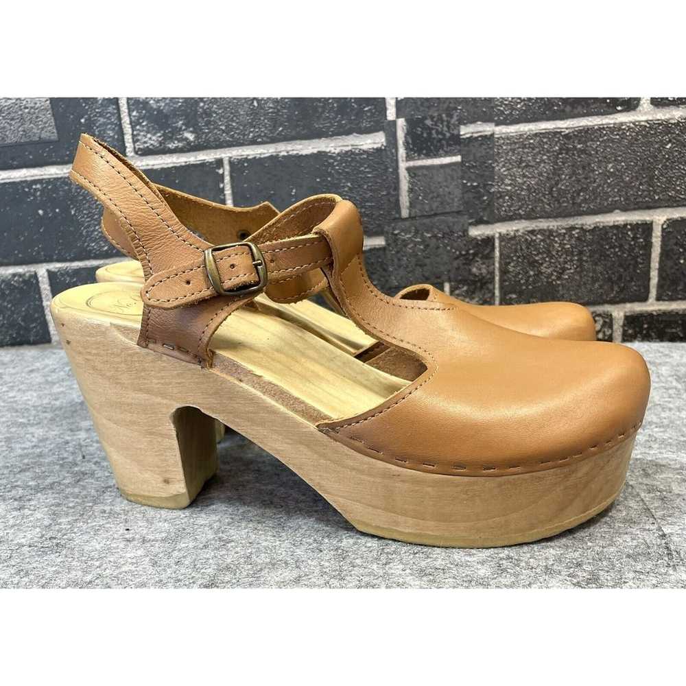 No. 6 Maryjane Leather Platform Clogs Camel Size … - image 1