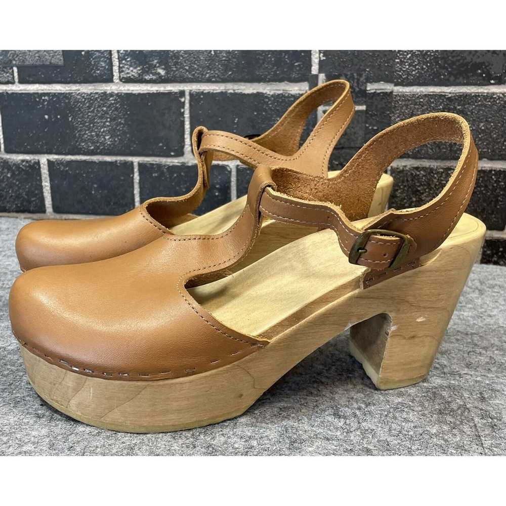 No. 6 Maryjane Leather Platform Clogs Camel Size … - image 2