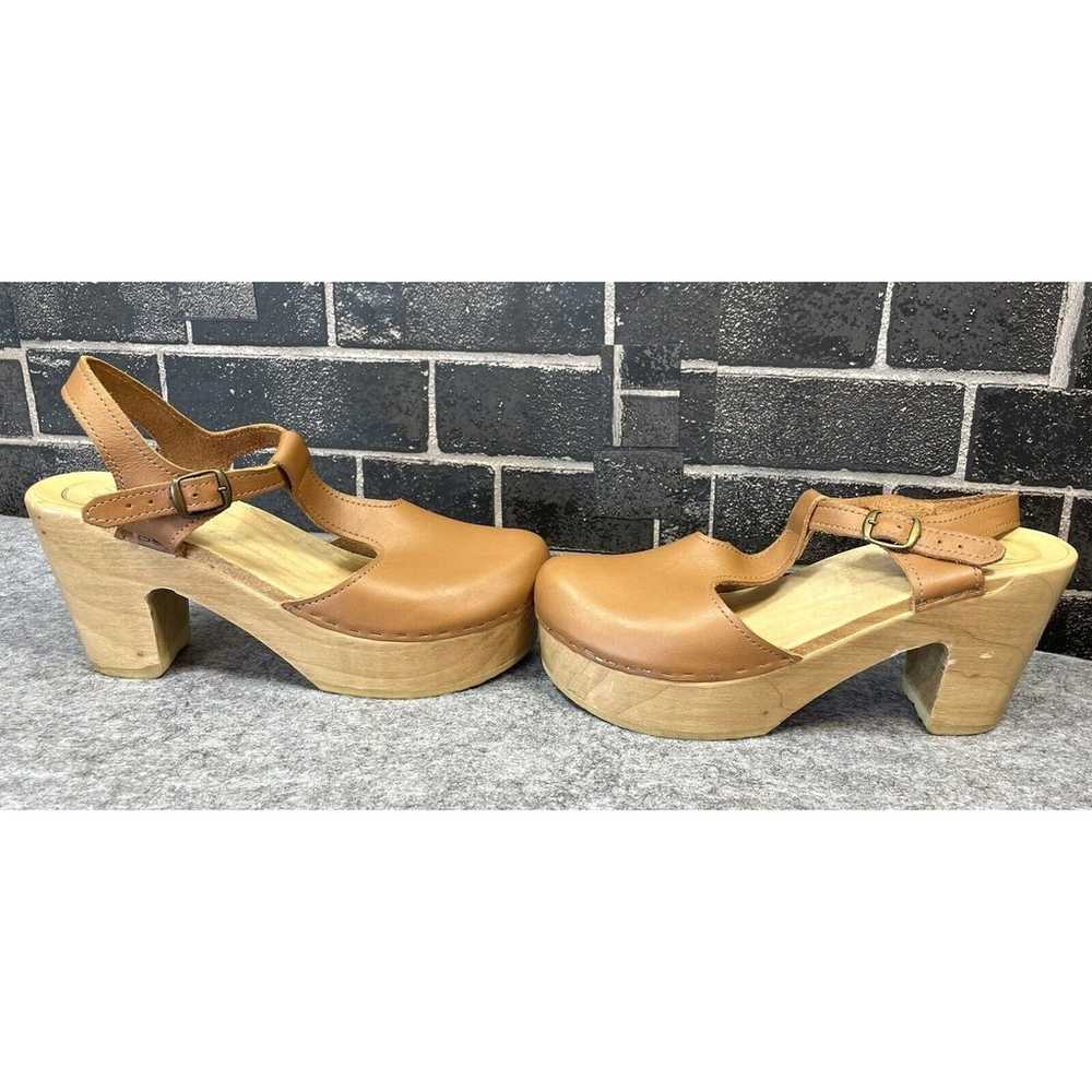 No. 6 Maryjane Leather Platform Clogs Camel Size … - image 7